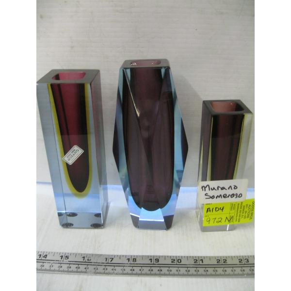 3 MURANO SOMMERSO VASES