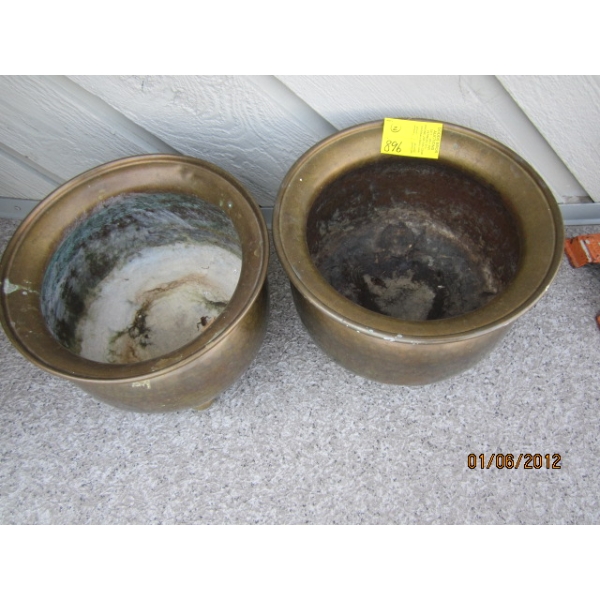 PAIR OF BRASS PLANT POTS
