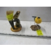 Image 1 : GOLDEN FINCH FIGURINE & VINTAGE COW HORN OWL VASE & PERCH FOR OWL