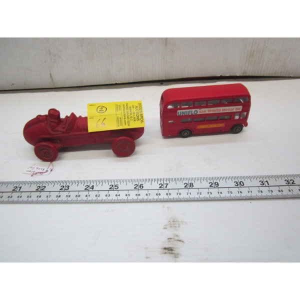 CAST IRON RACE CAR & DOUBLE DECKER BUS