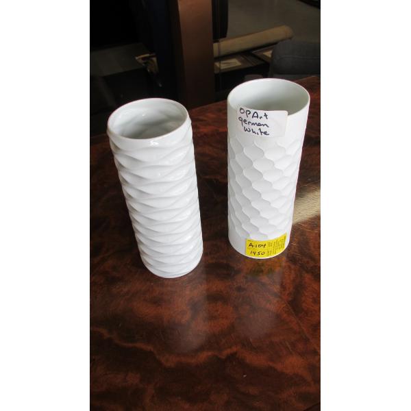 2 OP ART GERMAN WHITE MCM VASES