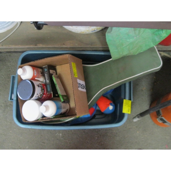 MISC. PET ITEMS, TENNIS RACKETS, DOG BED, ETC.