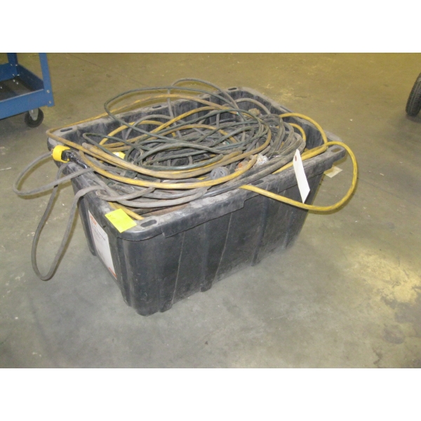 LG. BIN OF EXTENSION CORDS - SOME GOOD, SOME NOT