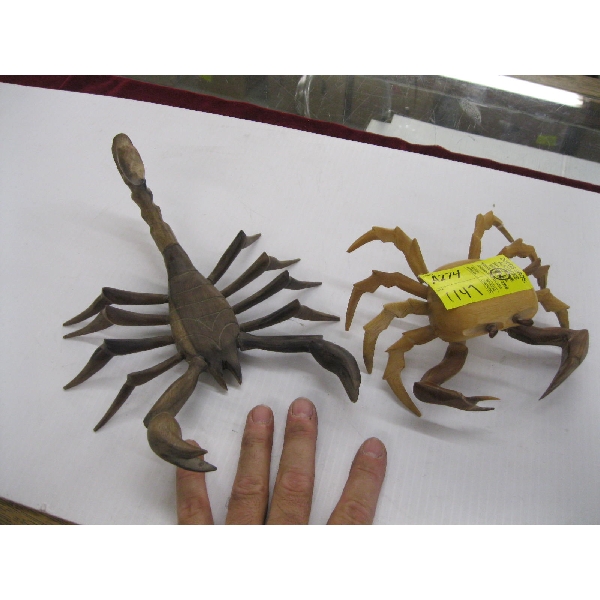 2 WOODEN FIGURINES - CRAB & SCORPION