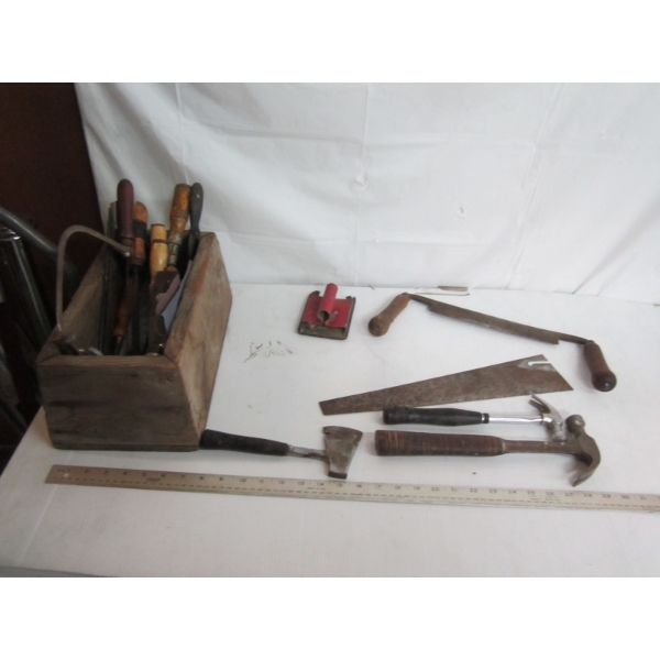ASST. CHISELS, DRAWKNIFE, HAMMER, ETC.