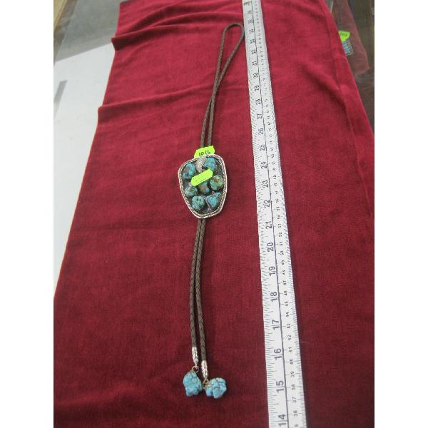 NAVAJO SIGNED BOLO TIE W/TURQUOISE STONES