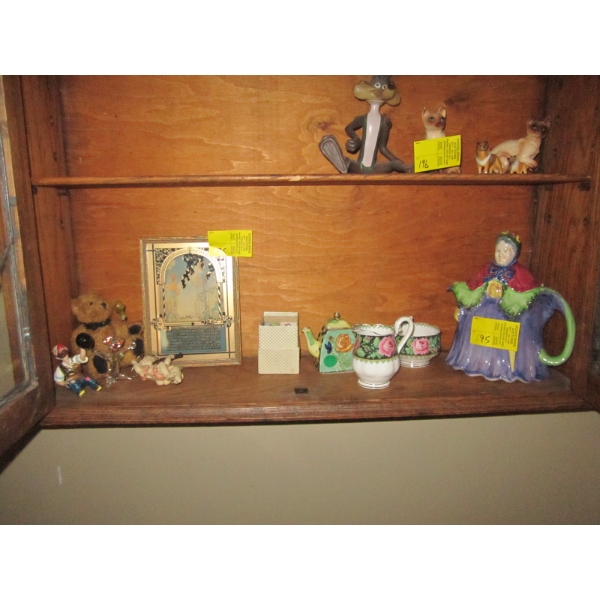 MISC. CREAM & SUGAR, TEAPOT, FIGURINES, ETC.
