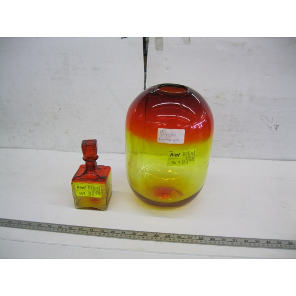 BLENKO AMBERINA LG GLASS CONTAINER & SM. DECANTER