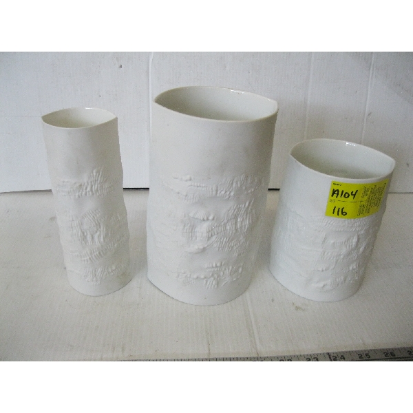 3 GERMAN HUTSCHENREUTHER WHITE VASES