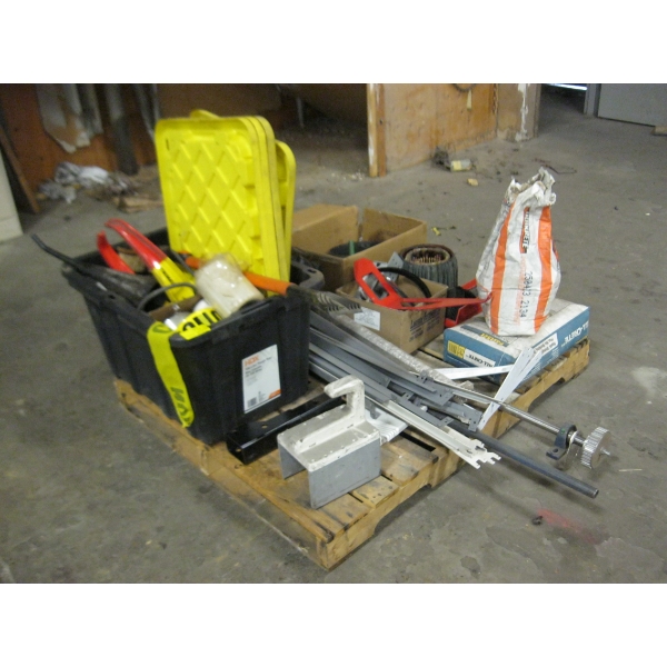 PALLET OF MISC. CAUTION TAPE, CEMENT, ETC.