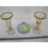 Image 1 : PAIR OF SLOVAKIAN VASES & A BLUE GLASS LIDDED DISH