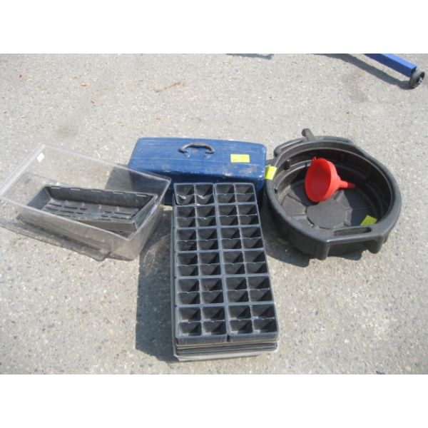 BLUE METAL TOOLBOX & OIL PANS