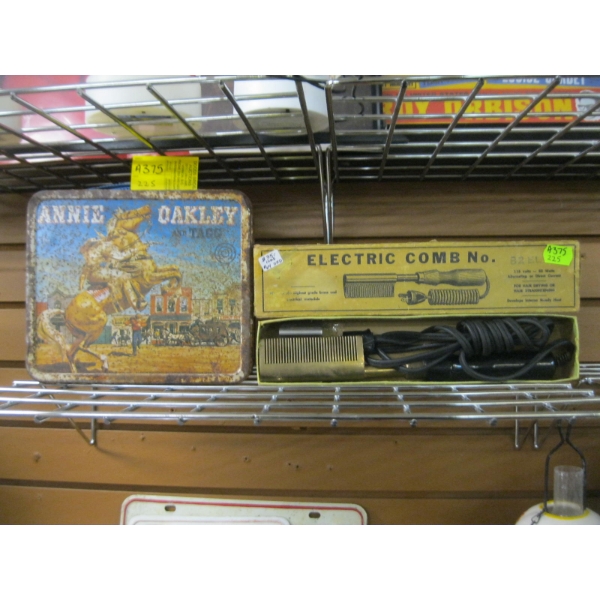 ANNIE OAKLEY LUNCHBOX & A VINTAGE ELECTRIC HAIR DRYING COMB