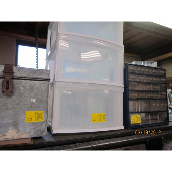 MULTI DRAWER STORAGE UNIT, 3 DRAWER PLASTIC STORAGE UNIT & A BALLOT BOX