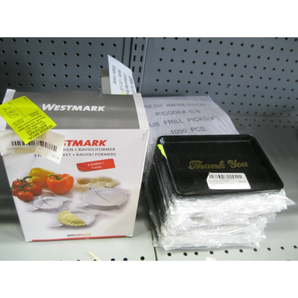 PASTA POCKET FORMER, SM. PLASTIC THANK YOU TRAYS, ETC.