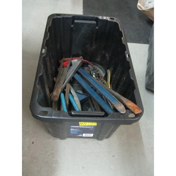 BIN OF MISC. PRYBARS, TIRE IRONS, ETC.