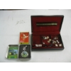 Image 1 : JOHN DEERE POCKET WATCH, BOX OF ASST'D CUFFLINKS & A DECK OF CARDS