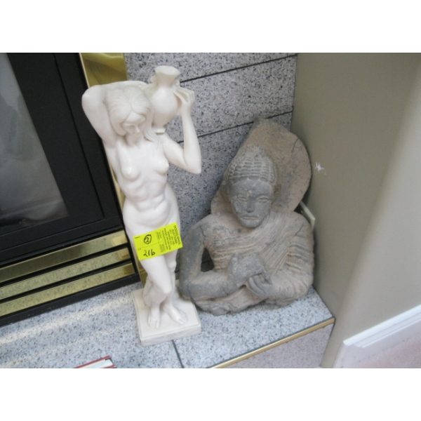 ITALIAN ALABASTER STATUE & CEMENT STATUE