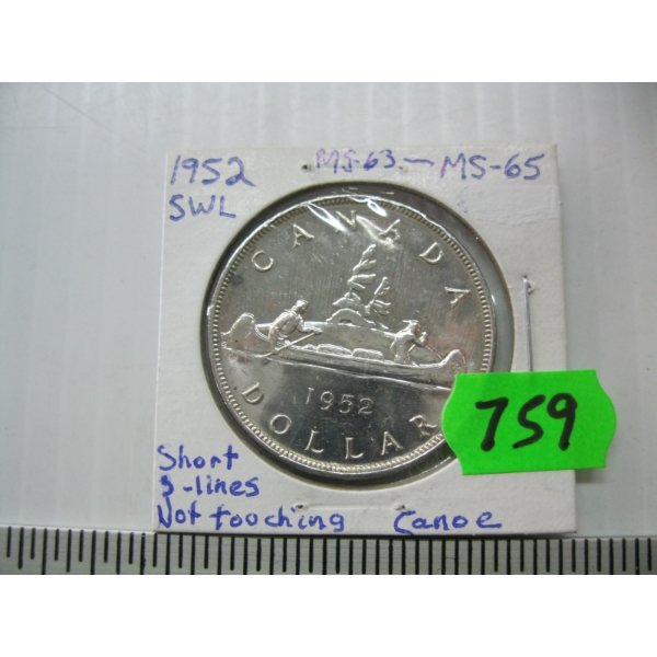1952 CDN SILVER $1 COIN