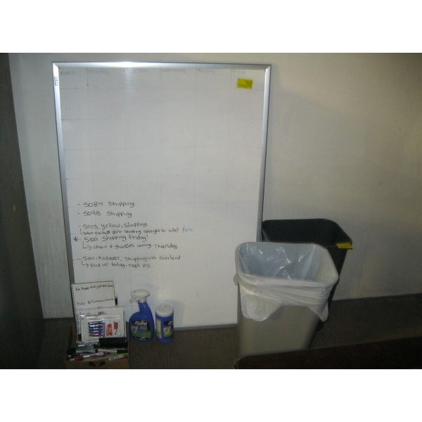 2 GARBAGE CANS & A WHITEBOARD W/MARKERS