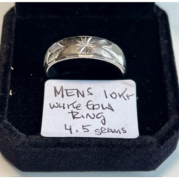 MENS 10KT WHITE GOLD RING, 4.5G, SZ 10 1/4