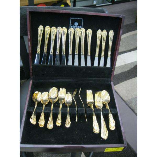 LG. SET OF GOLD LOOK CUTLERY - STOKES