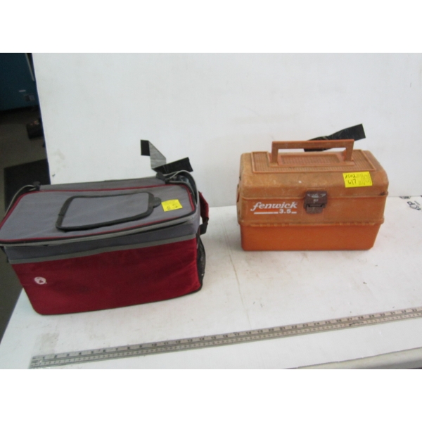 ORANGE TACKLEBOX W/CONTENTS, A COOLER BAG & SMALLER TACKLEBOX W/CONTENTS
