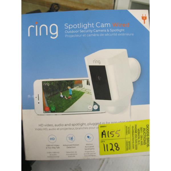 NEW IN BOX RING SPOTLIGHT CAM, WIRED, OUTDOOR SECURITY CAMERA & SPOTLIGHT
