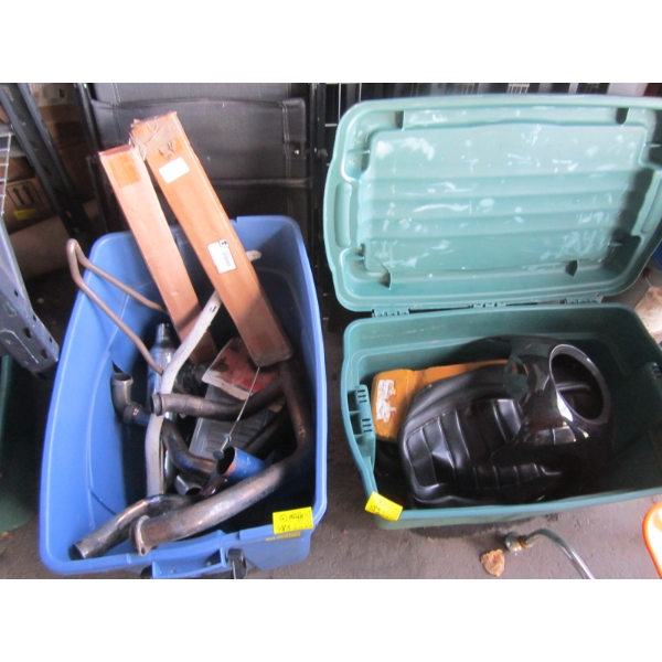 2 BINS OF ASST. MOTORCYCLE PARTS - MUFFLERS, ETC.