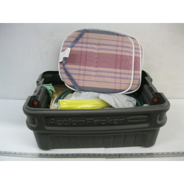 STORAGE BIN W/ASST. CAMPING ITEMS