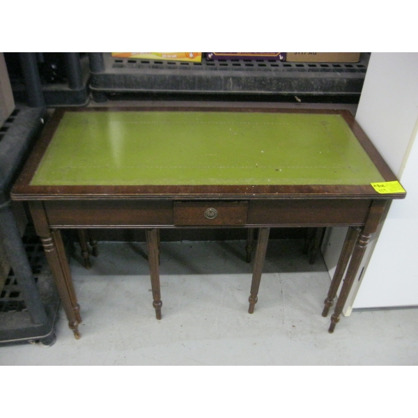 ANTIQUE LEATHER INLAID OCCASIONAL TABLE W/2 NESTING TABLES