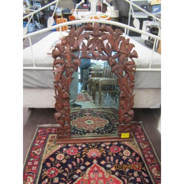 HIGHLY CARVED WOOD FRAMED MIRROR