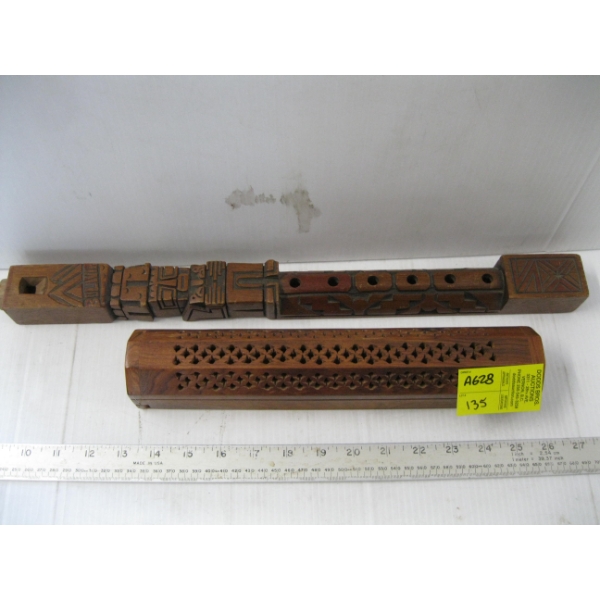 CARVED FLUTE & ANOTHER FLUTE IN CARVED BOX