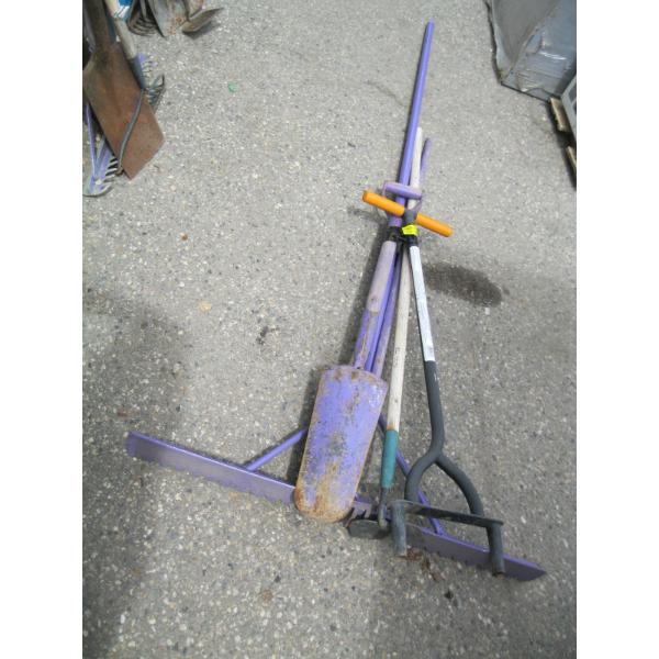 BUNDLE OF ASST. GARDEN TOOLS W/LG. RAKE