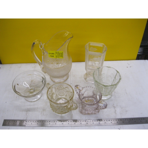 6 PIECES OF VINTAGE GLASSWARE  