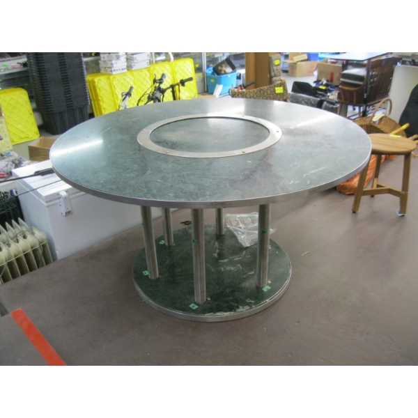 LG. ROUND BRUSHED STEEL & MARBLE TOP TABLE