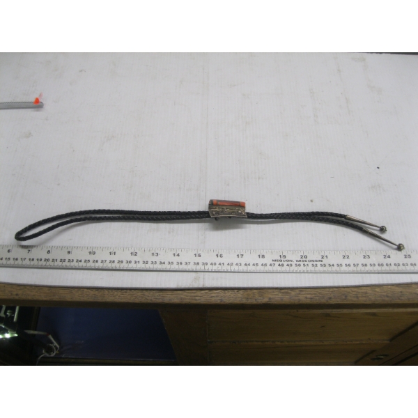 NAVAJO BOLO TIE, STAMPED STERLING