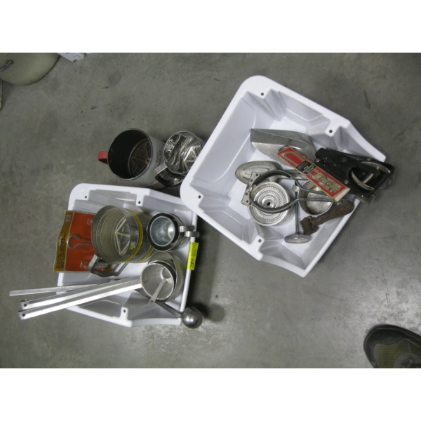 LG. LOT OF MISC. SIFTERS, KITCHEN UTENSILS, ETC.