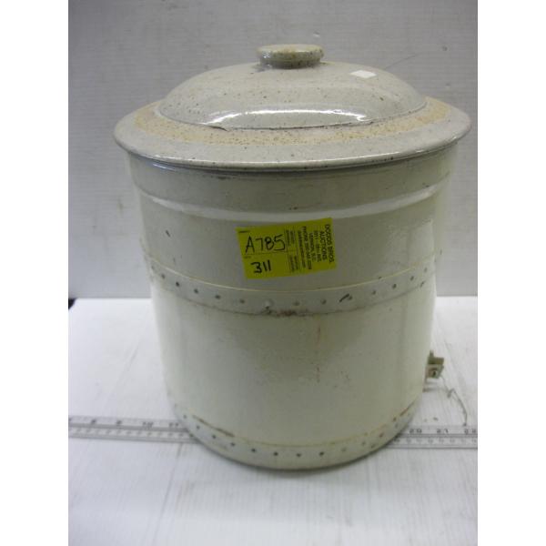 METAL BANDED CROCK W/LID