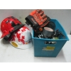 Image 1 : 2 HARD HATS & BIN OF MISC. WIRES & TOOLS