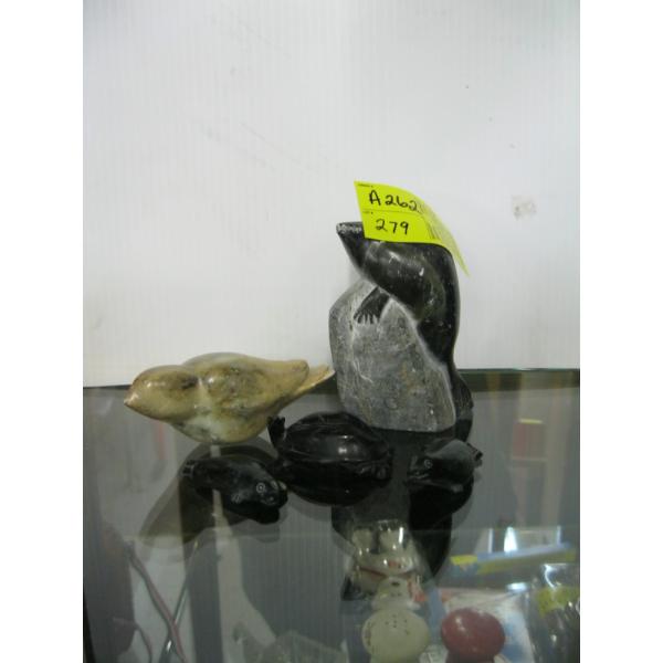 5 SOAPSTONE CARVINGS, SIGNED