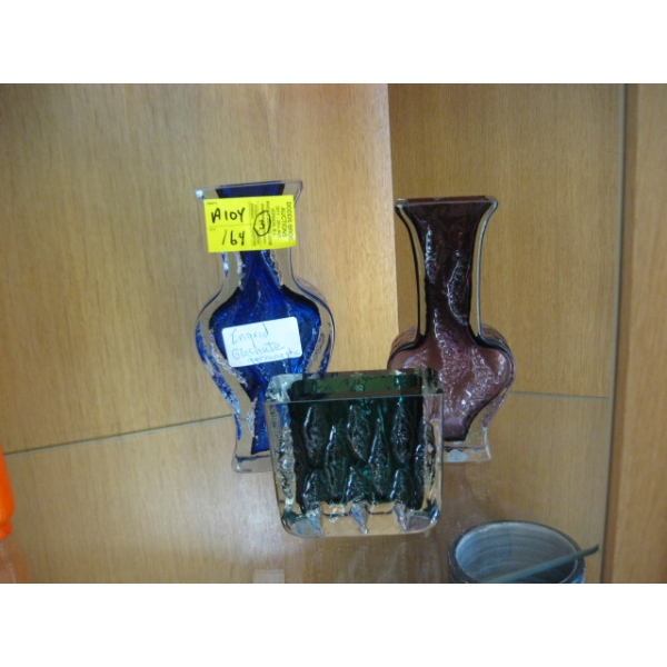 3 INGRID GLASHUTTE, KURT WOKAN GERMAN GLASS VASES