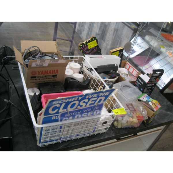 MISC. OFFICE ITEMS: CASH REGISTER ROLLS, CHALK, CANDLES, ETC.