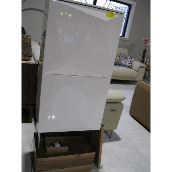 2 DRAWER WHITE CABINET W/GLASS & WOOD BASE