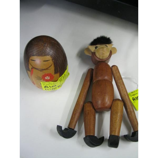 JAPANESE KOKESHI DOLL & MCM JAPANESE WOOD MONKEY