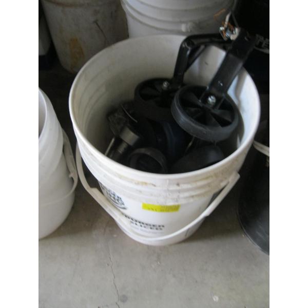 BUCKET W/ASST. CASTORS, TRAINING WHEELS, ETC.