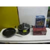 Image 1 : FRYING PAN, POT W/LID, BOX OF 6 COGNAC CUPS, ETC.