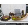 Image 1 : ASST. ITEMS - CARVED RHINO, CANOE, BURL CLOCK, ETC.