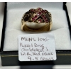 Image 1 : MENS 10KT PUZZLE RING (SOLDERED) W/RED STONES - 9.5G - SZ 9