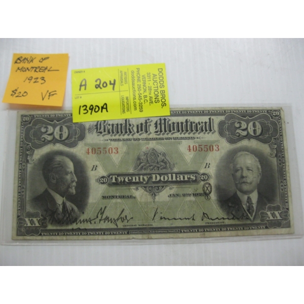 BANK OF MONTREAL 1923 $20 BILL VF